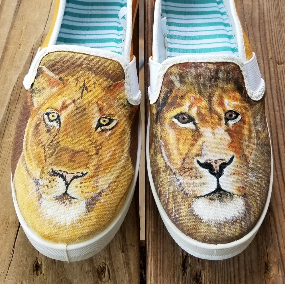 Hand painted lion shoes